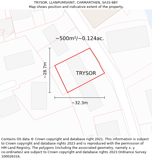 TRYSOR, LLANPUMSAINT, CARMARTHEN, SA33 6BY: Plot and title map