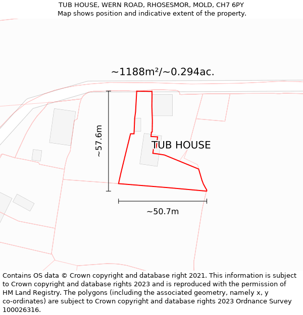 TUB HOUSE, WERN ROAD, RHOSESMOR, MOLD, CH7 6PY: Plot and title map