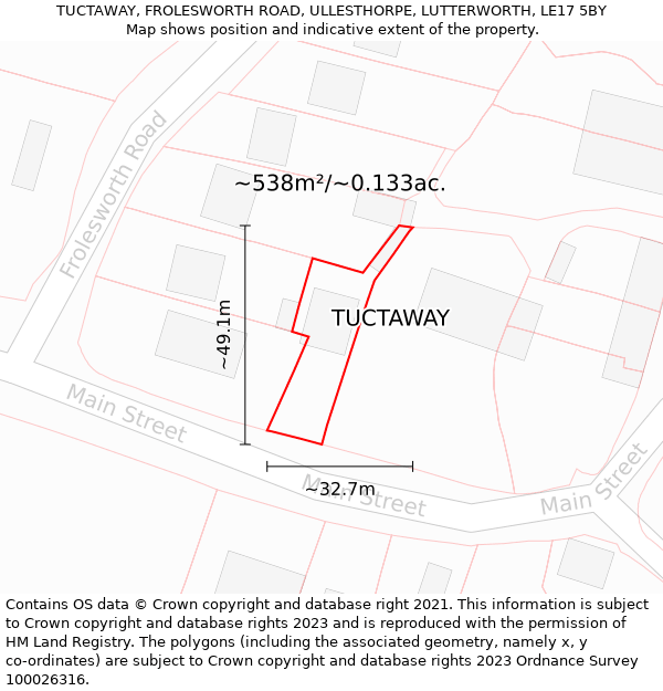 TUCTAWAY, FROLESWORTH ROAD, ULLESTHORPE, LUTTERWORTH, LE17 5BY: Plot and title map