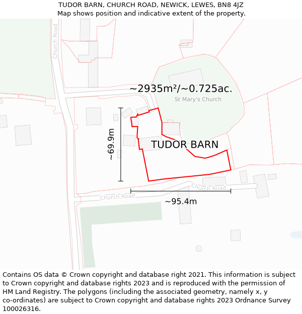 TUDOR BARN, CHURCH ROAD, NEWICK, LEWES, BN8 4JZ: Plot and title map