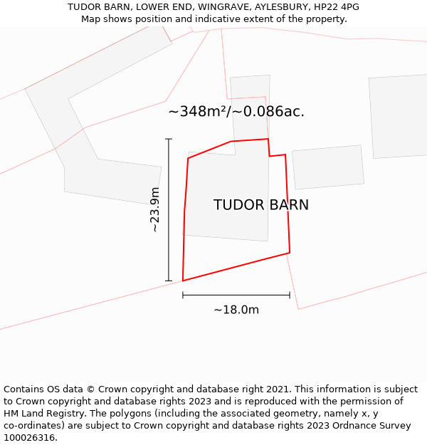 TUDOR BARN, LOWER END, WINGRAVE, AYLESBURY, HP22 4PG: Plot and title map