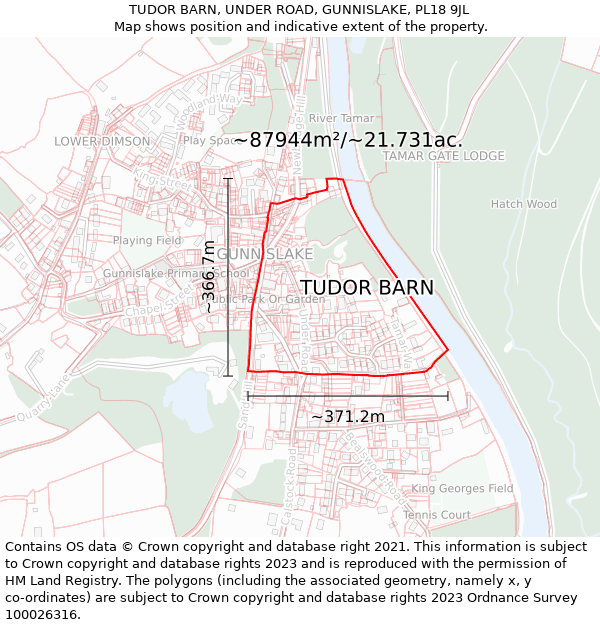 TUDOR BARN, UNDER ROAD, GUNNISLAKE, PL18 9JL: Plot and title map