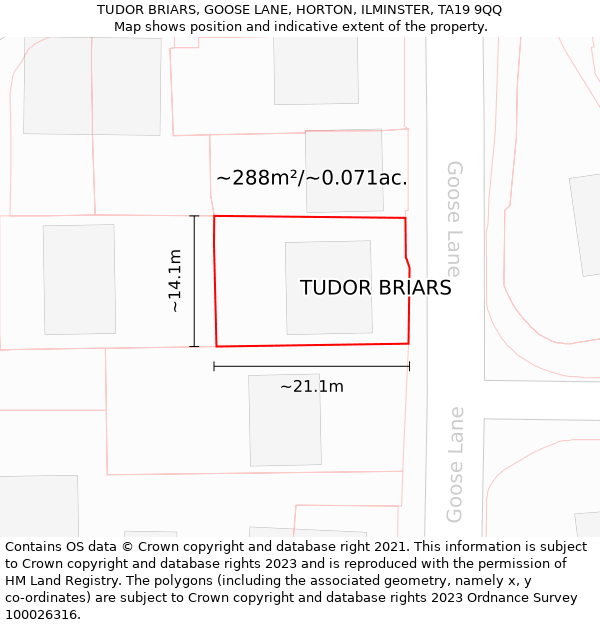 TUDOR BRIARS, GOOSE LANE, HORTON, ILMINSTER, TA19 9QQ: Plot and title map