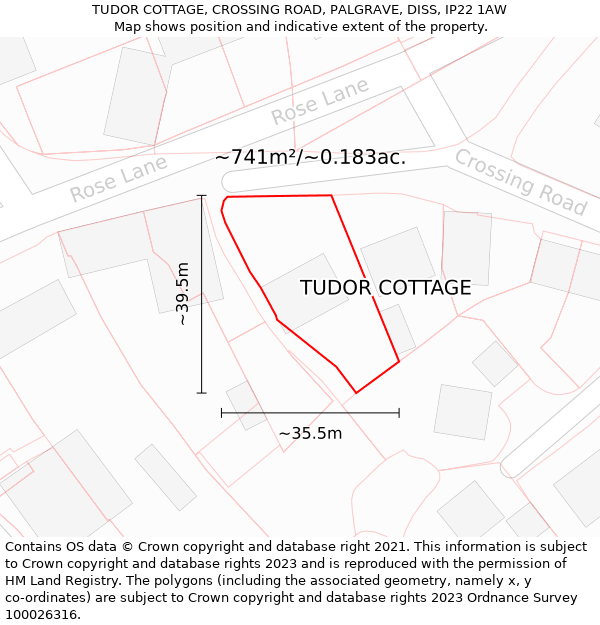 TUDOR COTTAGE, CROSSING ROAD, PALGRAVE, DISS, IP22 1AW: Plot and title map