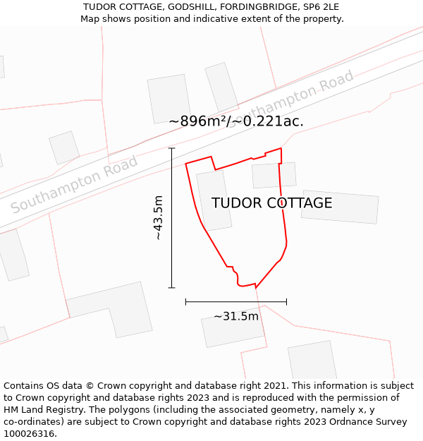 TUDOR COTTAGE, GODSHILL, FORDINGBRIDGE, SP6 2LE: Plot and title map