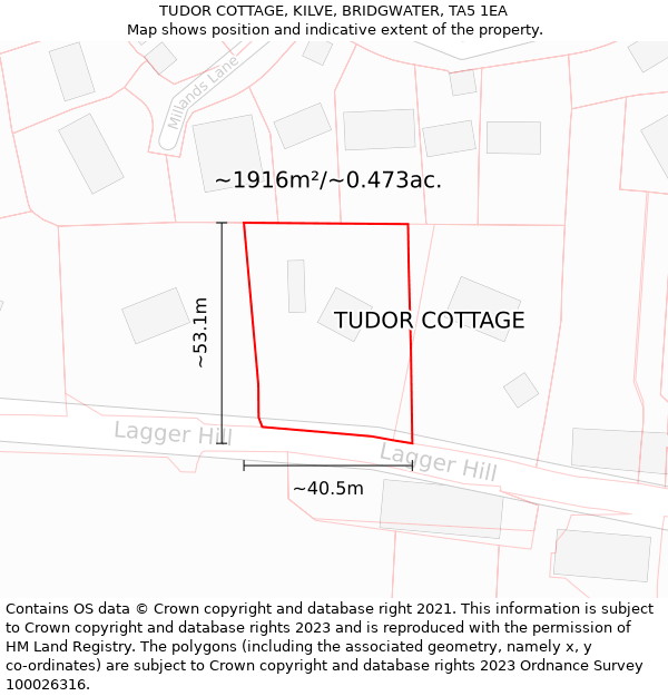 TUDOR COTTAGE, KILVE, BRIDGWATER, TA5 1EA: Plot and title map