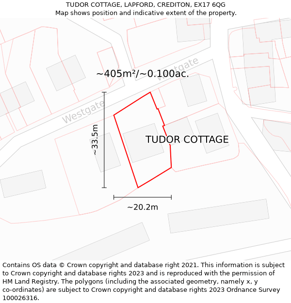 TUDOR COTTAGE, LAPFORD, CREDITON, EX17 6QG: Plot and title map