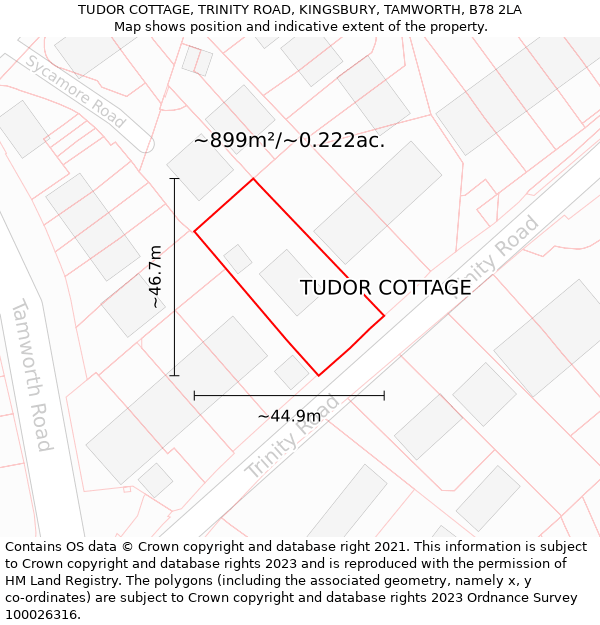 TUDOR COTTAGE, TRINITY ROAD, KINGSBURY, TAMWORTH, B78 2LA: Plot and title map