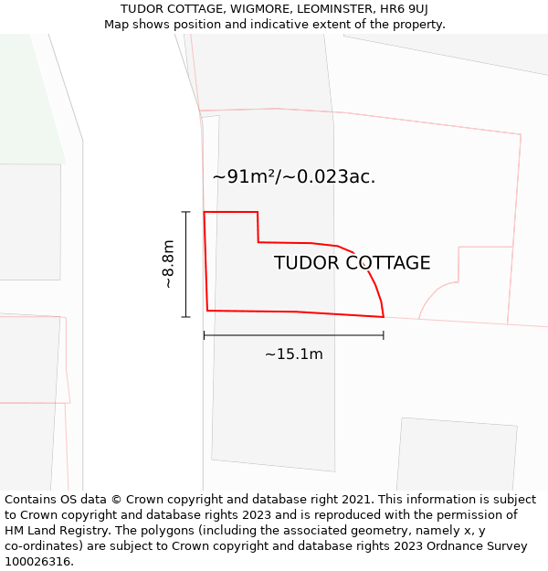 TUDOR COTTAGE, WIGMORE, LEOMINSTER, HR6 9UJ: Plot and title map