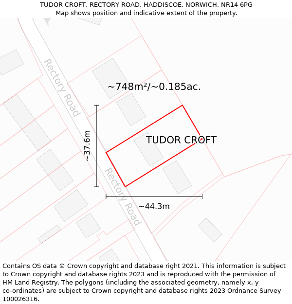 TUDOR CROFT, RECTORY ROAD, HADDISCOE, NORWICH, NR14 6PG: Plot and title map