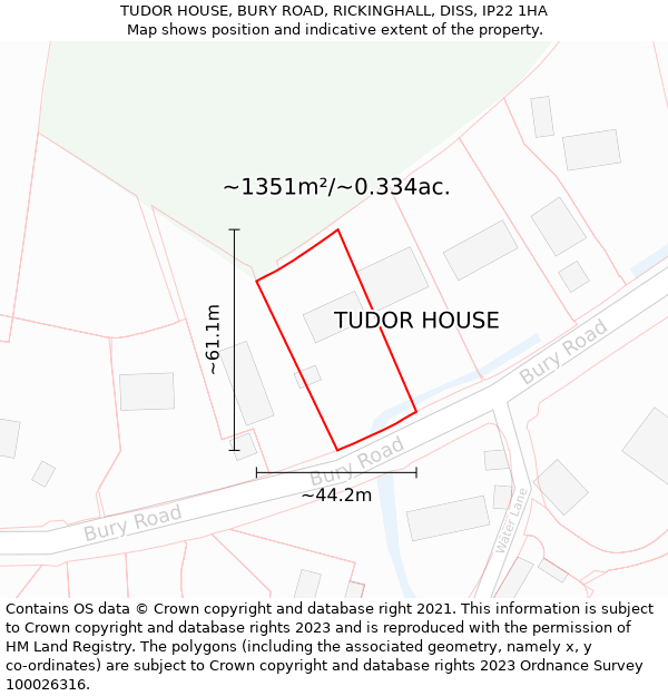 TUDOR HOUSE, BURY ROAD, RICKINGHALL, DISS, IP22 1HA: Plot and title map