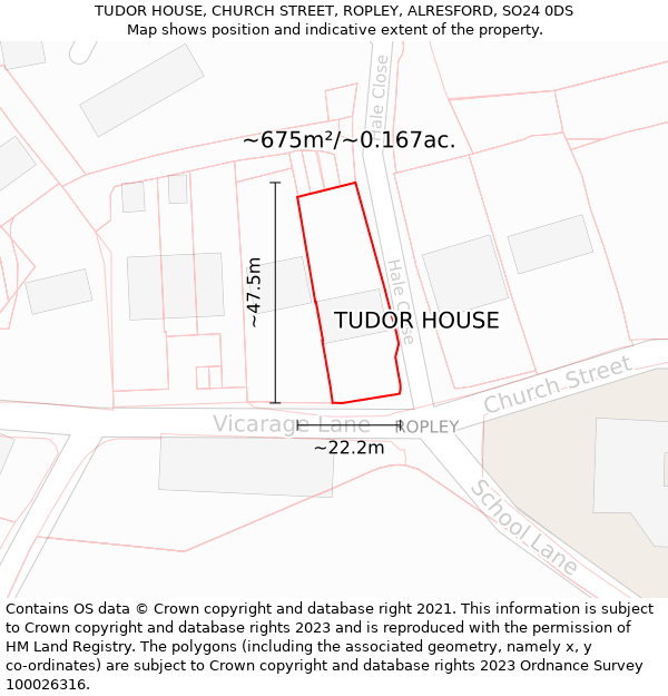 TUDOR HOUSE, CHURCH STREET, ROPLEY, ALRESFORD, SO24 0DS: Plot and title map