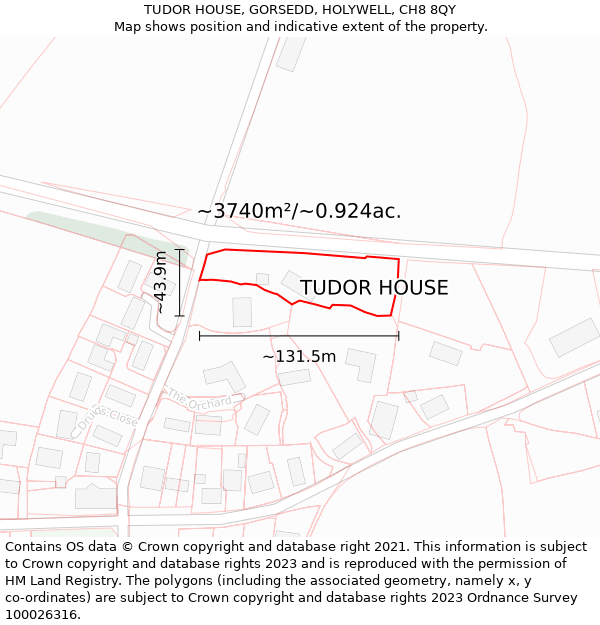 TUDOR HOUSE, GORSEDD, HOLYWELL, CH8 8QY: Plot and title map