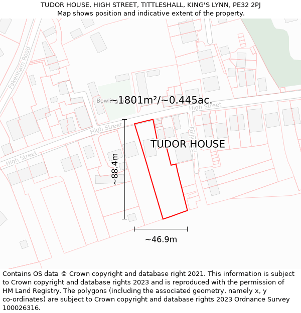 TUDOR HOUSE, HIGH STREET, TITTLESHALL, KING'S LYNN, PE32 2PJ: Plot and title map