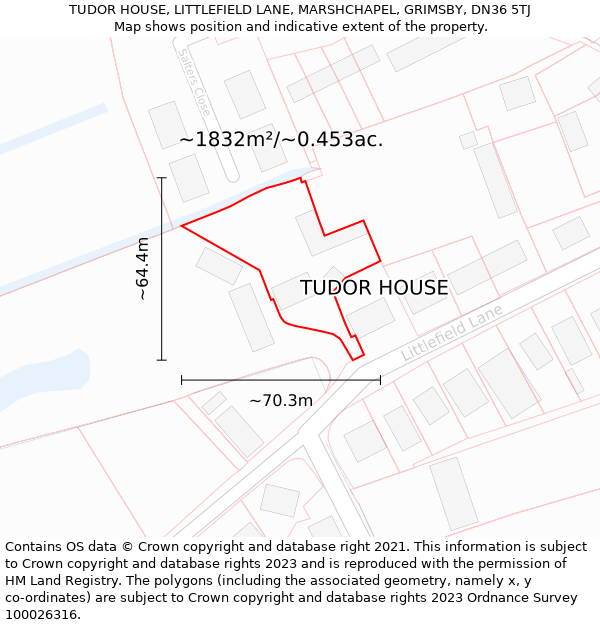 TUDOR HOUSE, LITTLEFIELD LANE, MARSHCHAPEL, GRIMSBY, DN36 5TJ: Plot and title map