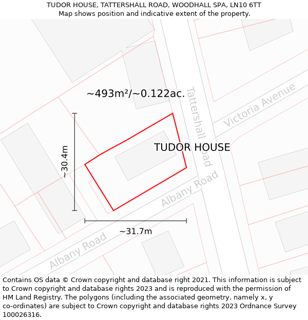 TUDOR HOUSE, TATTERSHALL ROAD, WOODHALL SPA, LN10 6TT: Plot and title map