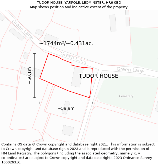 TUDOR HOUSE, YARPOLE, LEOMINSTER, HR6 0BD: Plot and title map