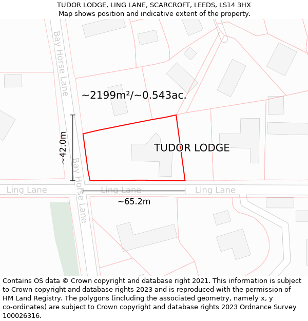 TUDOR LODGE, LING LANE, SCARCROFT, LEEDS, LS14 3HX: Plot and title map