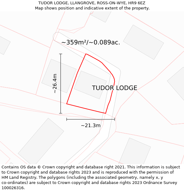 TUDOR LODGE, LLANGROVE, ROSS-ON-WYE, HR9 6EZ: Plot and title map