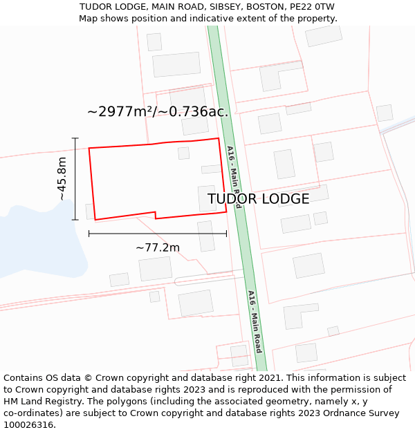 TUDOR LODGE, MAIN ROAD, SIBSEY, BOSTON, PE22 0TW: Plot and title map