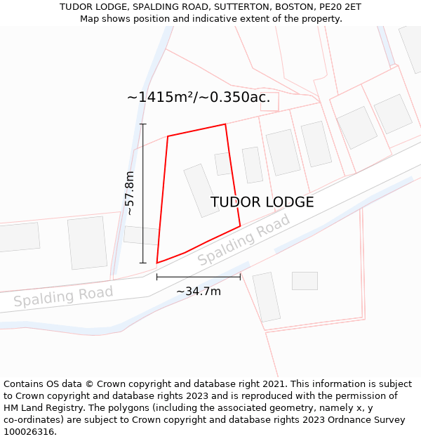 TUDOR LODGE, SPALDING ROAD, SUTTERTON, BOSTON, PE20 2ET: Plot and title map