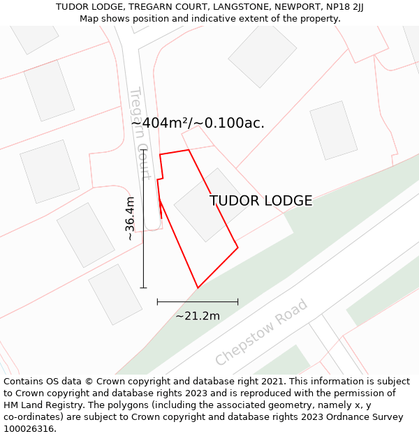 TUDOR LODGE, TREGARN COURT, LANGSTONE, NEWPORT, NP18 2JJ: Plot and title map