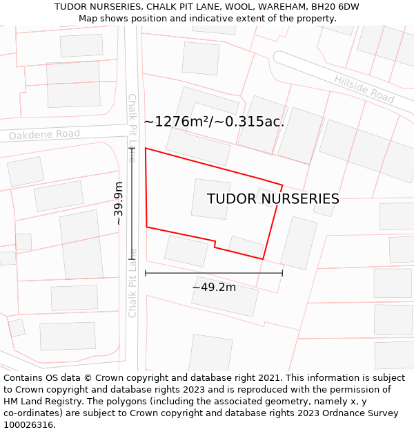 TUDOR NURSERIES, CHALK PIT LANE, WOOL, WAREHAM, BH20 6DW: Plot and title map