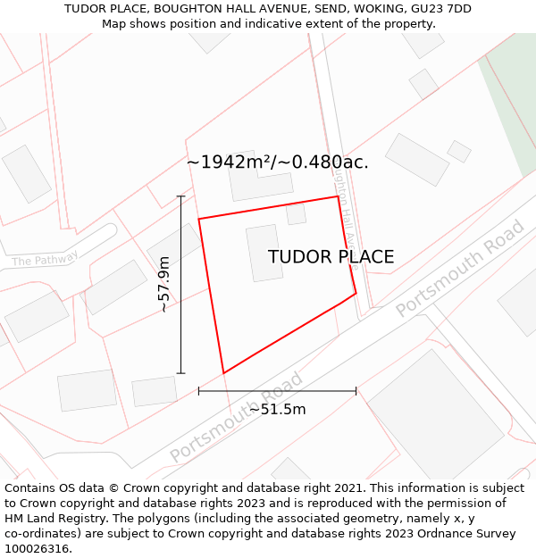 TUDOR PLACE, BOUGHTON HALL AVENUE, SEND, WOKING, GU23 7DD: Plot and title map