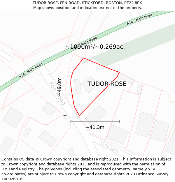 TUDOR ROSE, FEN ROAD, STICKFORD, BOSTON, PE22 8EX: Plot and title map
