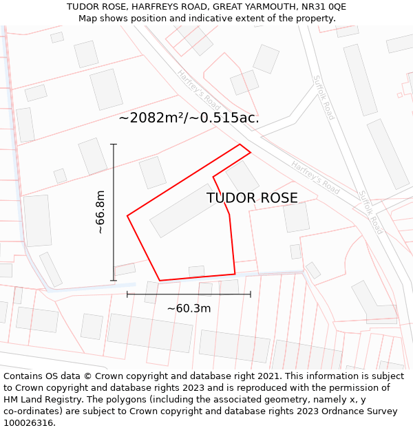 TUDOR ROSE, HARFREYS ROAD, GREAT YARMOUTH, NR31 0QE: Plot and title map