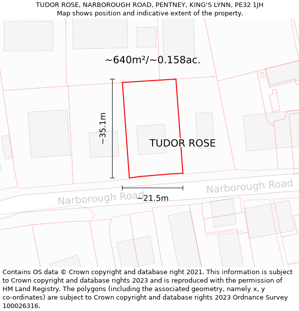 TUDOR ROSE, NARBOROUGH ROAD, PENTNEY, KING'S LYNN, PE32 1JH: Plot and title map