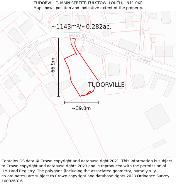 TUDORVILLE, MAIN STREET, FULSTOW, LOUTH, LN11 0XF: Plot and title map