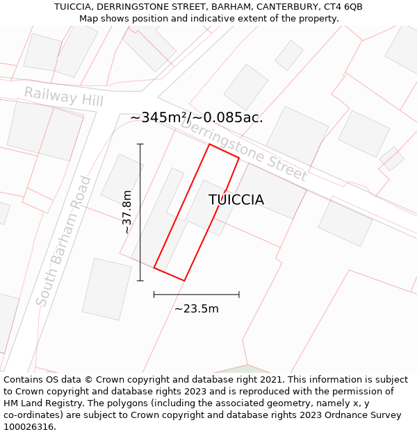 TUICCIA, DERRINGSTONE STREET, BARHAM, CANTERBURY, CT4 6QB: Plot and title map