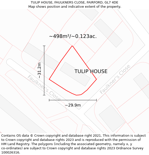 TULIP HOUSE, FAULKNERS CLOSE, FAIRFORD, GL7 4DE: Plot and title map
