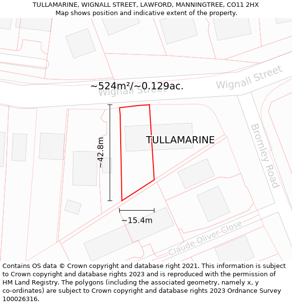TULLAMARINE, WIGNALL STREET, LAWFORD, MANNINGTREE, CO11 2HX: Plot and title map