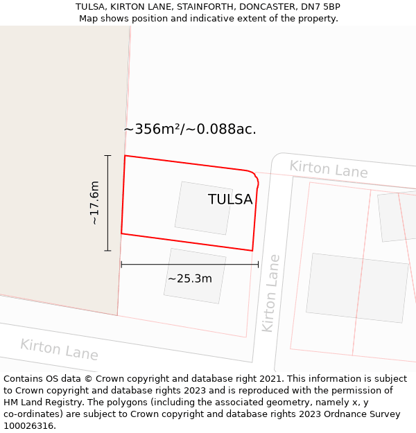 TULSA, KIRTON LANE, STAINFORTH, DONCASTER, DN7 5BP: Plot and title map