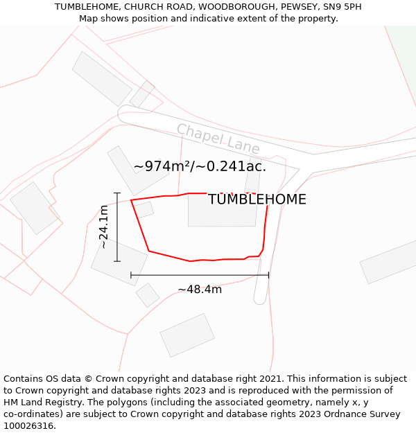 TUMBLEHOME, CHURCH ROAD, WOODBOROUGH, PEWSEY, SN9 5PH: Plot and title map