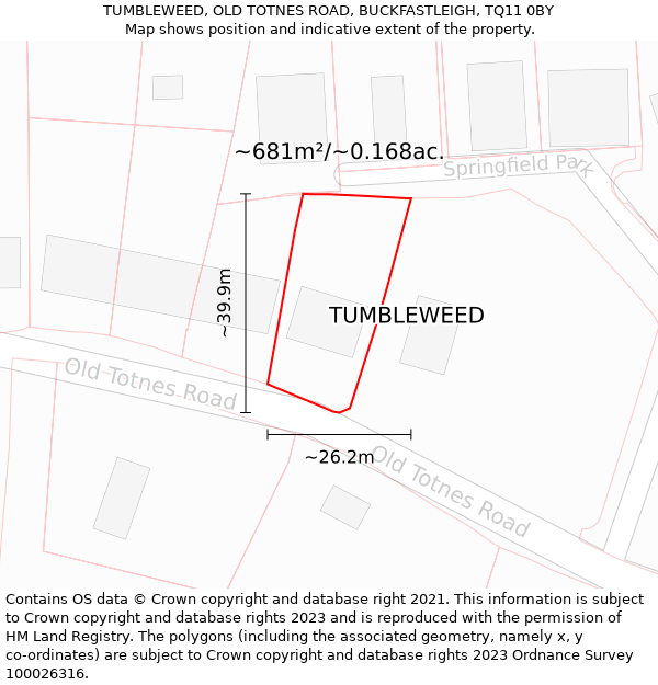TUMBLEWEED, OLD TOTNES ROAD, BUCKFASTLEIGH, TQ11 0BY: Plot and title map
