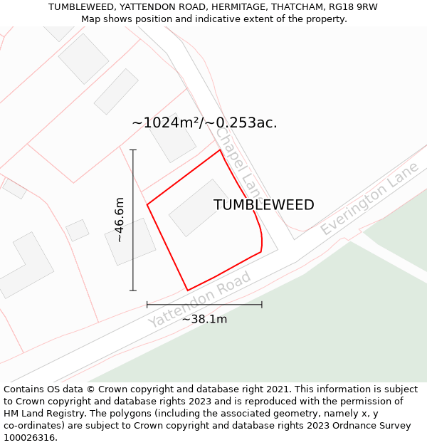 TUMBLEWEED, YATTENDON ROAD, HERMITAGE, THATCHAM, RG18 9RW: Plot and title map