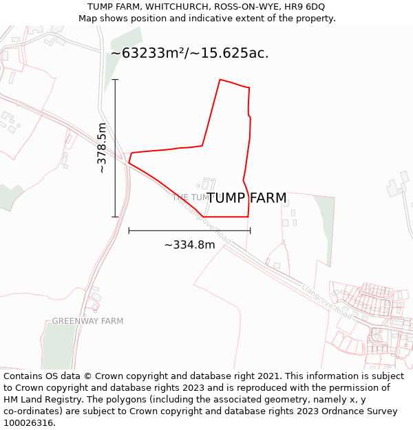 TUMP FARM, WHITCHURCH, ROSS-ON-WYE, HR9 6DQ: Plot and title map