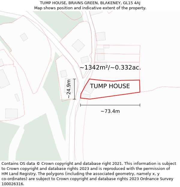 TUMP HOUSE, BRAINS GREEN, BLAKENEY, GL15 4AJ: Plot and title map