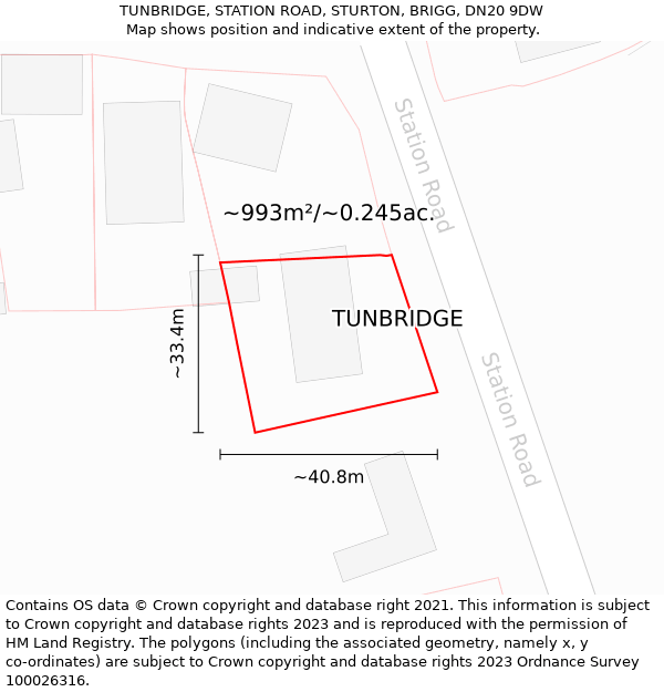 TUNBRIDGE, STATION ROAD, STURTON, BRIGG, DN20 9DW: Plot and title map