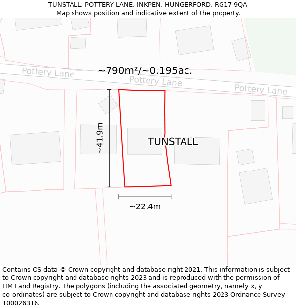 TUNSTALL, POTTERY LANE, INKPEN, HUNGERFORD, RG17 9QA: Plot and title map