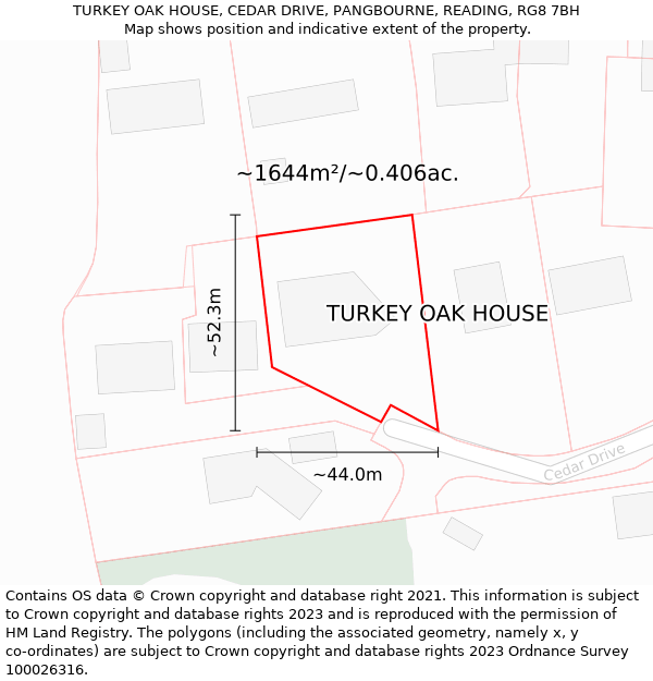 TURKEY OAK HOUSE, CEDAR DRIVE, PANGBOURNE, READING, RG8 7BH: Plot and title map