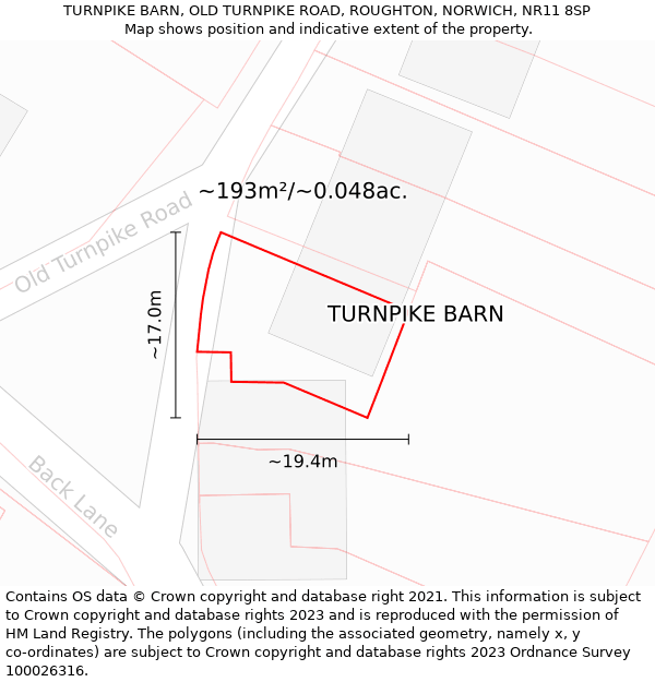 TURNPIKE BARN, OLD TURNPIKE ROAD, ROUGHTON, NORWICH, NR11 8SP: Plot and title map