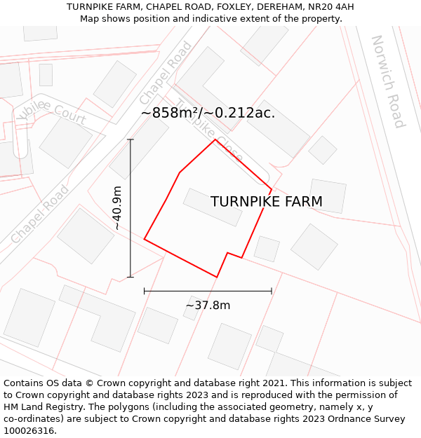 TURNPIKE FARM, CHAPEL ROAD, FOXLEY, DEREHAM, NR20 4AH: Plot and title map