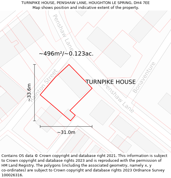 TURNPIKE HOUSE, PENSHAW LANE, HOUGHTON LE SPRING, DH4 7EE: Plot and title map