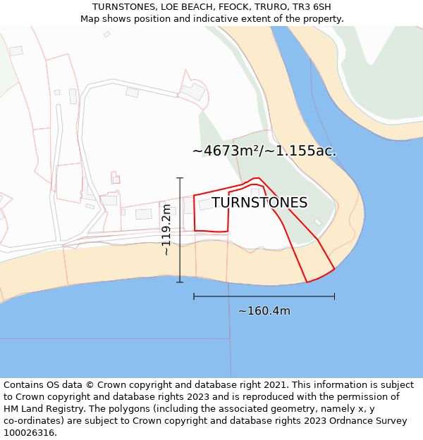 TURNSTONES, LOE BEACH, FEOCK, TRURO, TR3 6SH: Plot and title map