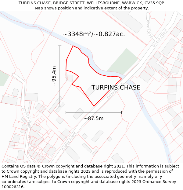 TURPINS CHASE, BRIDGE STREET, WELLESBOURNE, WARWICK, CV35 9QP: Plot and title map