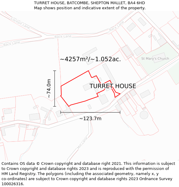 TURRET HOUSE, BATCOMBE, SHEPTON MALLET, BA4 6HD: Plot and title map